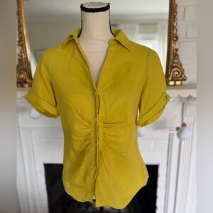 Yellow Ruched Front Short-Sleeve Button-Down Shirt
